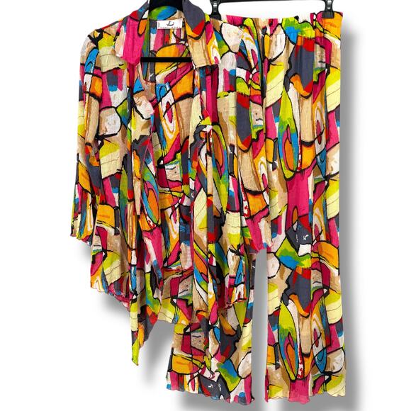 Rossi Roma Vtg Y2K 3pc Outfit Jacket Pants Set Sz Medium Artsy Lagenlook Crinkle - Picture 1 of 10